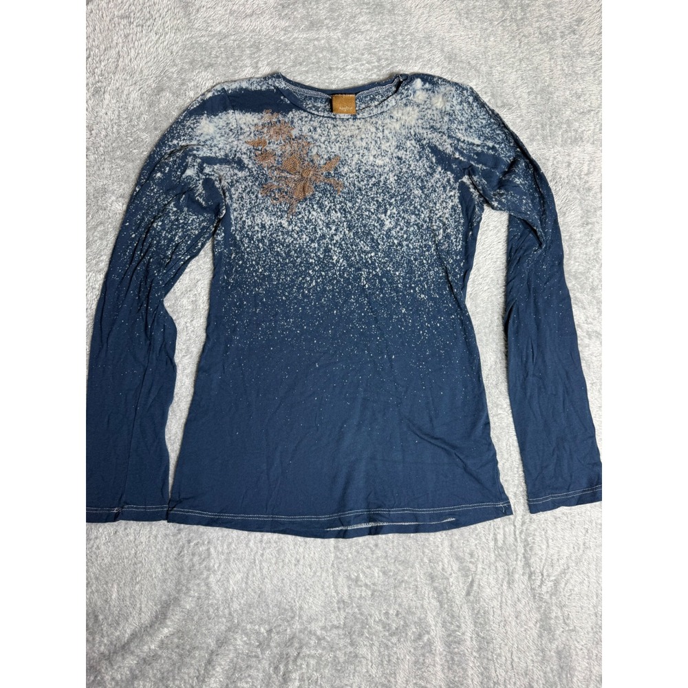 Daytrip Long Sleeve Top Women Medium Blue Good Acid Wash Bleach‎ Floral Y2K